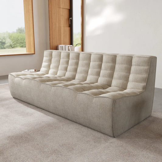 Signature Classic Boneless Couches | 1-Piece Chenille & Linen Khaki Two Layers Of Foam Loveseats 3-seaters