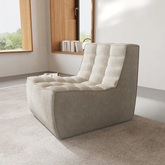 Signature Classic Boneless Couches | 1-Piece Chenille & Linen Khaki Versatile Seating Single Sofa 1-seater