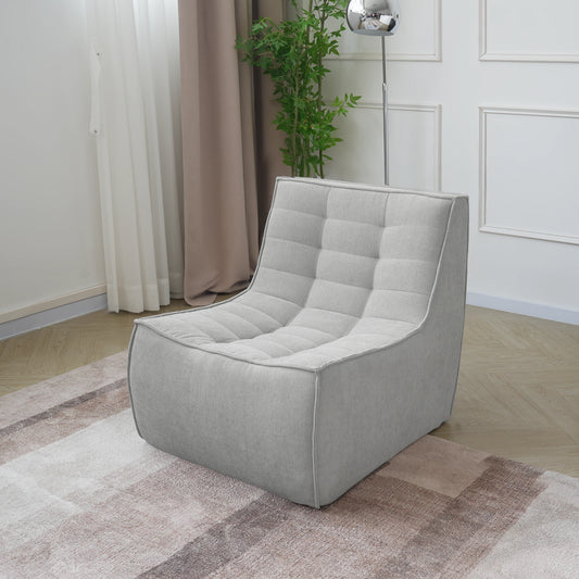 Signature Classic Boneless Couches | 1-Piece Chenille & Linen Light Grey Versatile Seating Single Sofa 1-seater