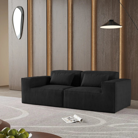 Exclusive Classic Sectional Couches | 1-Piece Corduroy Black Wide Useful Arms Loveseats 2-seaters