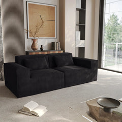 Exclusive Classic Sectional Couches | 1-Piece Corduroy Black Wide Useful Arms Loveseats 2-seaters
