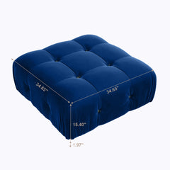 Exclusive Minimalist Modular Couches | 1-Piece Velvet Blue Deep Luxurious Seating Ottoman