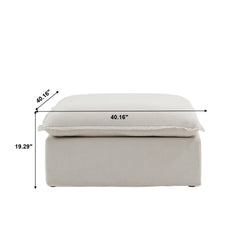 Premium Linen Cloud Sectional Couches | 1-Piece Linen Beige Clean Simple Style Ottoman