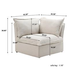Premium Linen Cloud Sectional Couches | 1-Piece Linen Beige Lounge-Ready Seating Single Sofa 1-seater