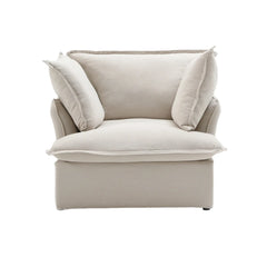 Premium Linen Cloud Sectional Couches | 1-Piece Linen Beige Oversized Cushions Single Sofa 1-seater