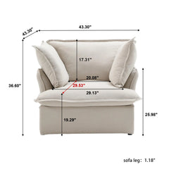 Premium Linen Cloud Sectional Couches | 1-Piece Linen Beige Oversized Cushions Single Sofa 1-seater