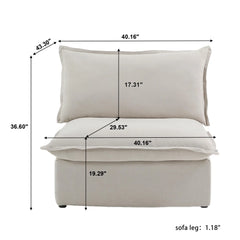 Premium Linen Cloud Sectional Couches | 1-Piece Linen Beige Rich Beautiful Fabric Single Sofa 1-seater