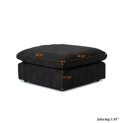 Premium Slope Cloud Sectional Couches | 1-Piece Linen Black Comfy Sloped Arms Ottoman