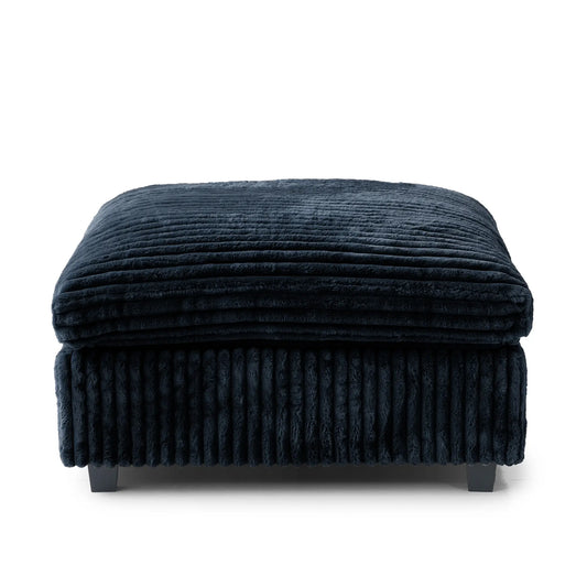 Premium Classic Cloud Sectional Couches | 1-Piece Plush Fabric Black Sink-In Spacious Seating Ottoman