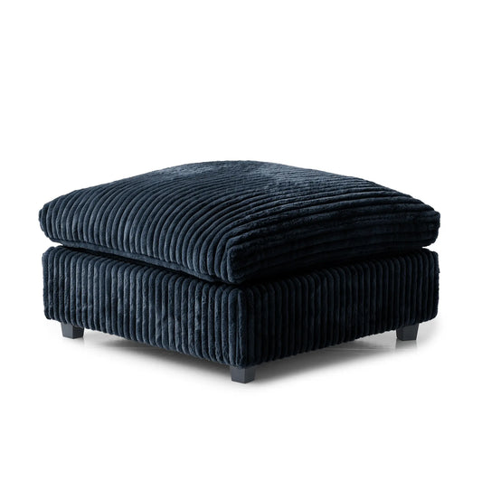 Premium Classic Cloud Sectional Couches | 1-Piece Plush Fabric Black Sink-In Spacious Seating Ottoman