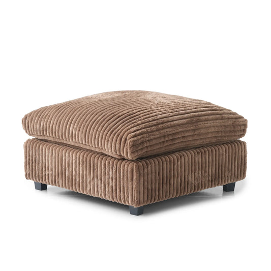 Premium Classic Cloud Sectional Couches | 1-Piece Plush Fabric Brown Modular Design Ottoman