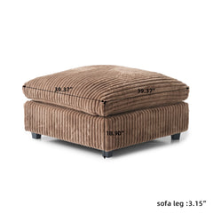 Premium Classic Cloud Sectional Couches | 1-Piece Plush Fabric Brown Modular Design Ottoman