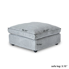 Premium Classic Cloud Sectional Couches | 1-Piece Plush Fabric Light Grey Feels Soft Like A Bunny Ottoman