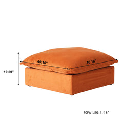 Premium Velvet Cloud Sectional Couches | 1-Piece Velvet Orange Roomy Comfy Seats Ottoman