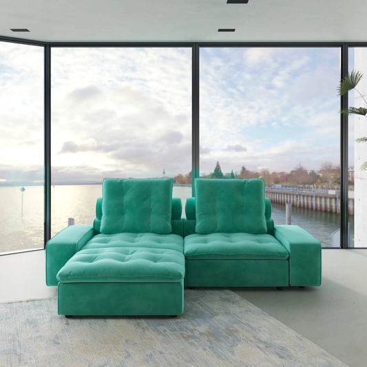 102" Adjustable Pet-Friendly Loveseat Chaise with Roller Backrest - Tiffany Blue