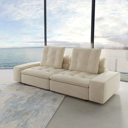 102" Adjustable Pet-Friendly Loveseat with Roller Backrest 3D-Knitted Fabric - Beige