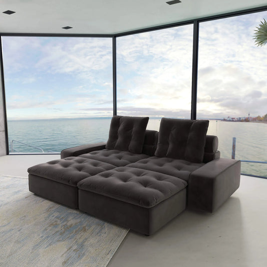 102'' Adjustable Pet-Friendly Loveseat Double Chaise with Roller Backrest - Grey