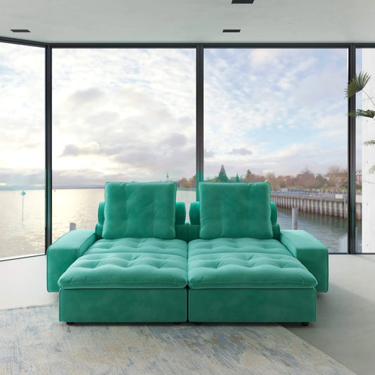102'' Adjustable Pet-Friendly Loveseat Double Chaise with Roller Backrest - Tiffany Blue