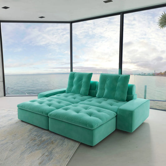 102'' Adjustable Pet-Friendly Loveseat Double Chaise with Roller Backrest - Tiffany Blue