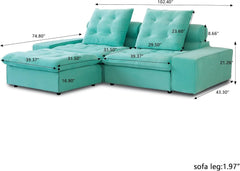 Premium Adjustable Cloud Sectional Couches | 3-Piece Velvet Tiffany Blue Modular Design Chaise Sectionals 2-seaters with 1-Ottomans