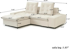 Premium Adjustable Cloud Sectional Couches | 3-Piece Velvet Beige Makes A Curved Sofa Chaise Sectionals 2-seaters with 1-Ottomans