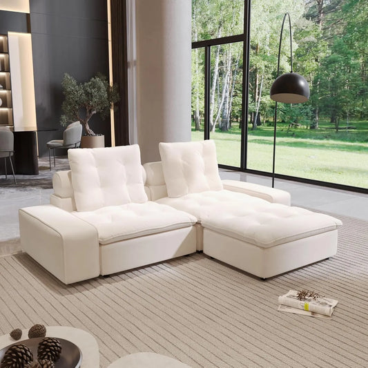 Premium Adjustable Cloud Sectional Couches | 3-Piece Velvet Beige Makes A Curved Sofa Chaise Sectionals 2-seaters with 1-Ottomans