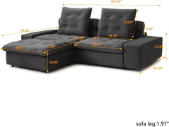 Premium Adjustable Cloud Sectional Couches | 3-Piece Velvet Grey Modular Design Chaise Sectionals 2-seaters with 1-Ottomans