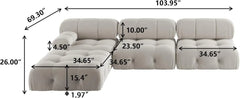 Exclusive Minimalist Modular Couches | 4-Piece Velvet Beige Vintage Tufted Luxury L-Shaped Sectionals 3-seaters with 1-Ottomans