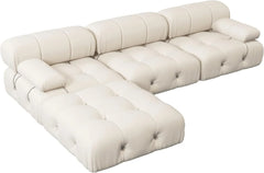 Exclusive Minimalist Modular Couches | 4-Piece Velvet Beige Vintage Tufted Luxury L-Shaped Sectionals 3-seaters with 1-Ottomans