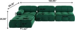 Exclusive Minimalist Modular Couches | 4-Piece Velvet Green Soft Springy Support L-Shaped Sectionals 3-seaters with 1-Ottomans