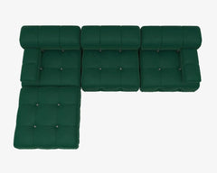 Exclusive Minimalist Modular Couches | 4-Piece Velvet Green Soft Springy Support L-Shaped Sectionals 3-seaters with 1-Ottomans
