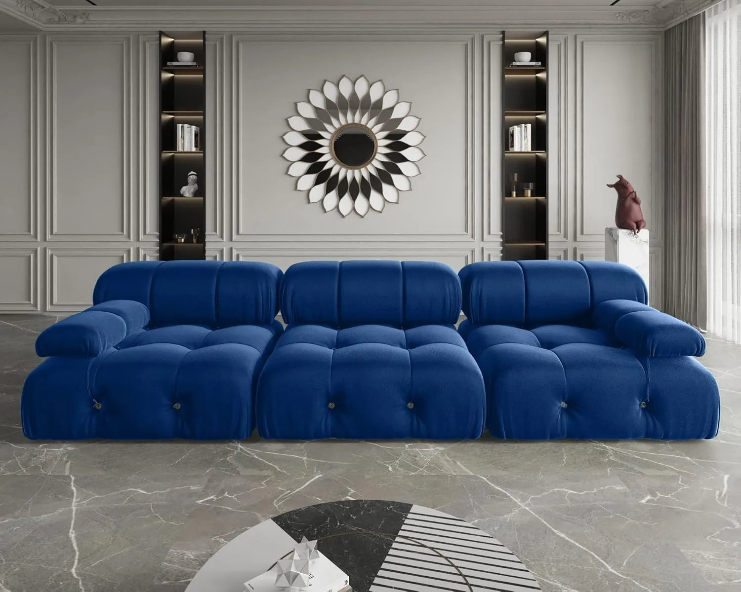 Exclusive Minimalist Modular Couches | 3-Piece Velvet Blue Modular Design Couch Sectionals 3-seaters