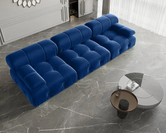Exclusive Minimalist Modular Couches | 3-Piece Velvet Blue Modular Design Couch Sectionals 3-seaters
