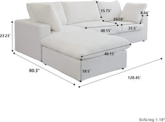 Premium Luxe Cloud Sectional Couches | 4-Piece Linen White Convenient Storage L-Shaped Sectionals 3-seaters with 1-Ottomans