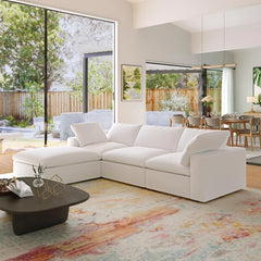 Premium Luxe Cloud Sectional Couches | 4-Piece Linen White Convenient Storage L-Shaped Sectionals 3-seaters with 1-Ottomans