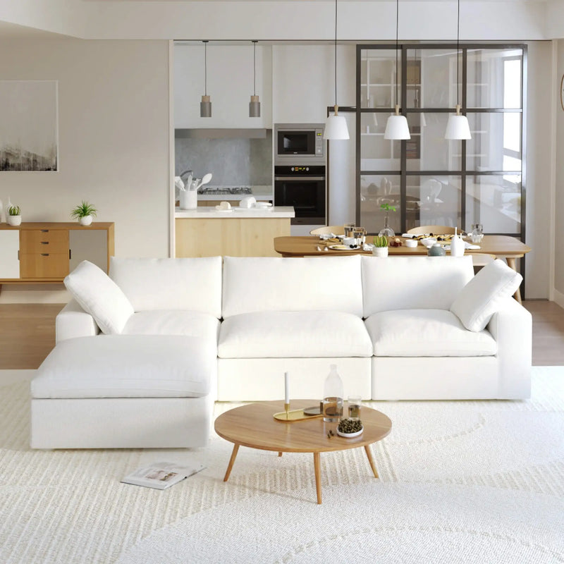 Washable Couch 120.45" Sectional Sofa L-Shaped with Ottoman Removable Sofa Cover - White