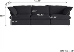 Premium Linen Cloud Sectional Couches | 3-Piece Linen Black Resists Wear and Fading Couch Sectionals 3-seaters