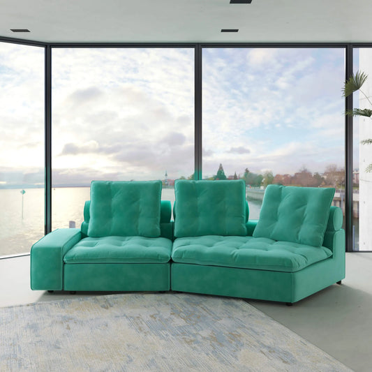 125'' Adjustable Pet-Friendly 2-Seater Curve Corner Sectional Sofa with Roller Backrest - Tiffany Blue