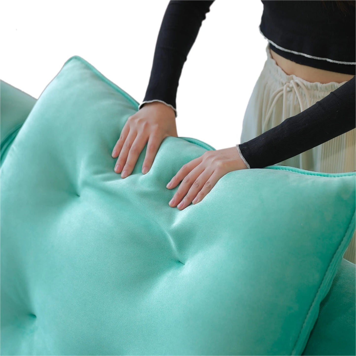 125'' Adjustable Pet-Friendly 2-Seater Curve Corner Sectional Sofa with Roller Backrest - Tiffany Blue