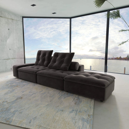 130'' Adjustable Pet-Friendly 3-Seater Chaise Lounge Sectional Sofa with Roller Backrest - Grey