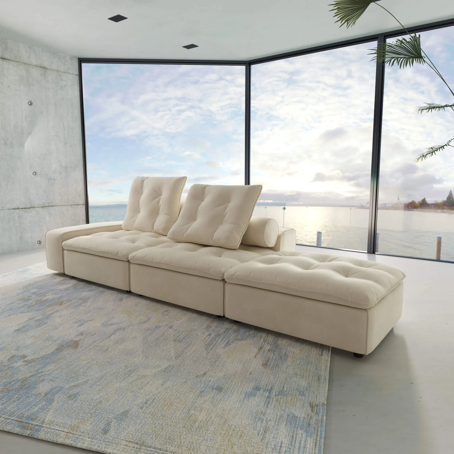 130'' Adjustable Pet-Friendly 3-Seater Chaise Lounge Sectional Sofa with Roller Backrest 3D-Knitted Fabric - Beige