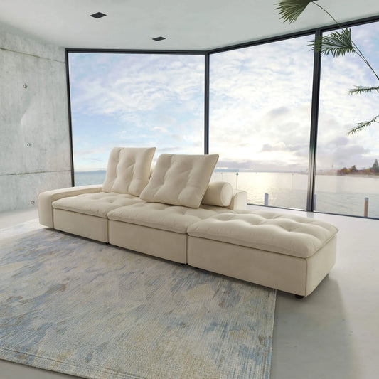 130'' Adjustable Pet-Friendly 3-Seater Chaise Lounge Sectional Sofa with Roller Backrest 3D-Knitted Fabric - Beige
