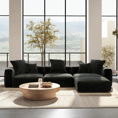 Exclusive Modern Modular Couches | 4-Piece Corduroy Black Cozy Grounded Look L-Shaped Sectionals 3-seaters with 1-Ottomans
