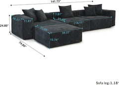 Exclusive Modern Modular Couches | 4-Piece Corduroy Black Cozy Grounded Look L-Shaped Sectionals 3-seaters with 1-Ottomans