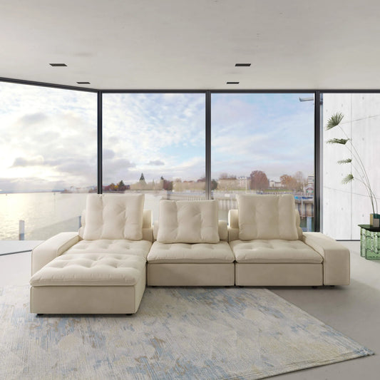 142'' Adjustable Pet-Friendly 3-Seater L-Shaped Sectional Sofa with Roller Backrest 3D-Knitted Fabric