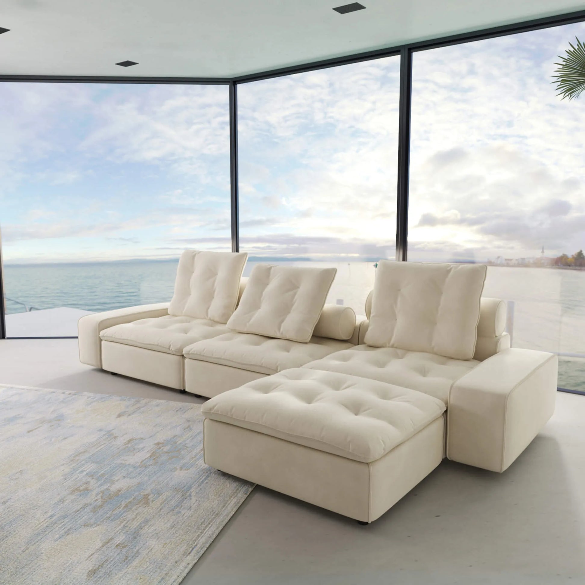 142'' Adjustable Pet-Friendly 3-Seater L-Shaped Sectional Sofa with Roller Backrest 3D-Knitted Fabric
