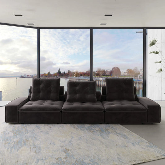 142'' Adjustable Pet-Friendly 3-Seater Sleeper Sectional Sofa with Roller Backrest - Grey