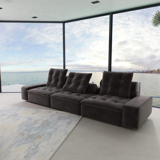 142'' Adjustable Pet-Friendly 3-Seater Sleeper Sectional Sofa with Roller Backrest - Grey