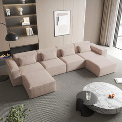 Exclusive Classic Sectional Couches | 5-Piece Corduroy Brown Pet-Proof Claw-Proof U-Shaped Sectionals 4-seaters with 2-Ottomans