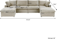 Premium Luxe Cloud Sectional Couches | 6-Piece Linen Khaki Strong Lasting Fabric U-Shaped Sectionals 4-seaters with 2-Ottomans
